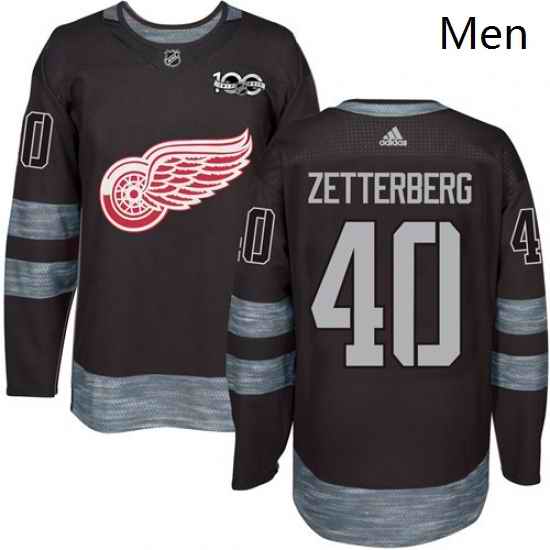 Mens Adidas Detroit Red Wings 40 Henrik Zetterberg Authentic Black 1917 2017 100th Anniversary NHL Jersey